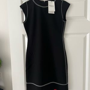 NWT Theory Admiral Crepe Cap Sleeve Black Embroidered Shift Dress size 00 $366